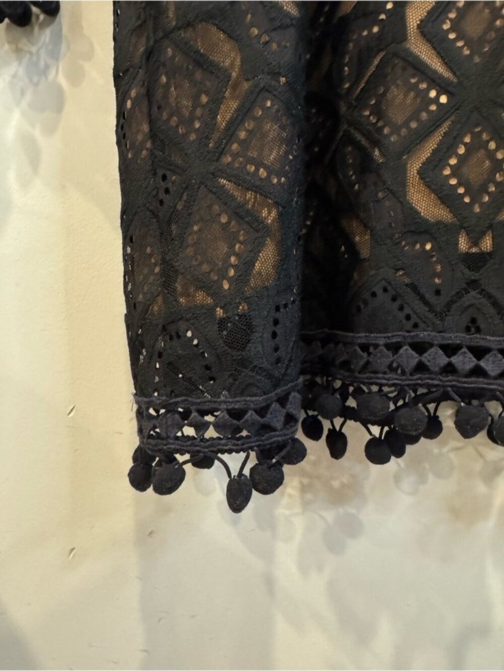 For Love & Lemons Black Lace Mini Dress XS Nude Illusion Long Sleeve 0813 - Picture 9 of 11